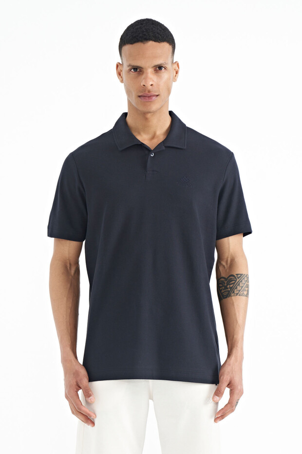 Lacivert Polo Yaka Logo Nakışlı Standart Form Erkek T-shirt - 88237