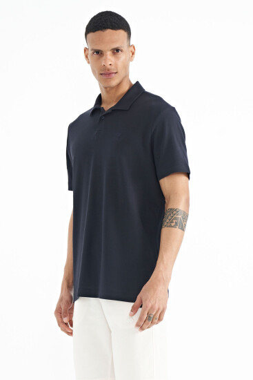 Lacivert Polo Yaka Logo Nakışlı Standart Form Erkek T-shirt - 88237 - Thumbnail