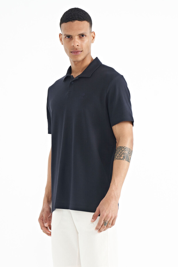 Lacivert Polo Yaka Logo Nakışlı Standart Form Erkek T-shirt - 88237