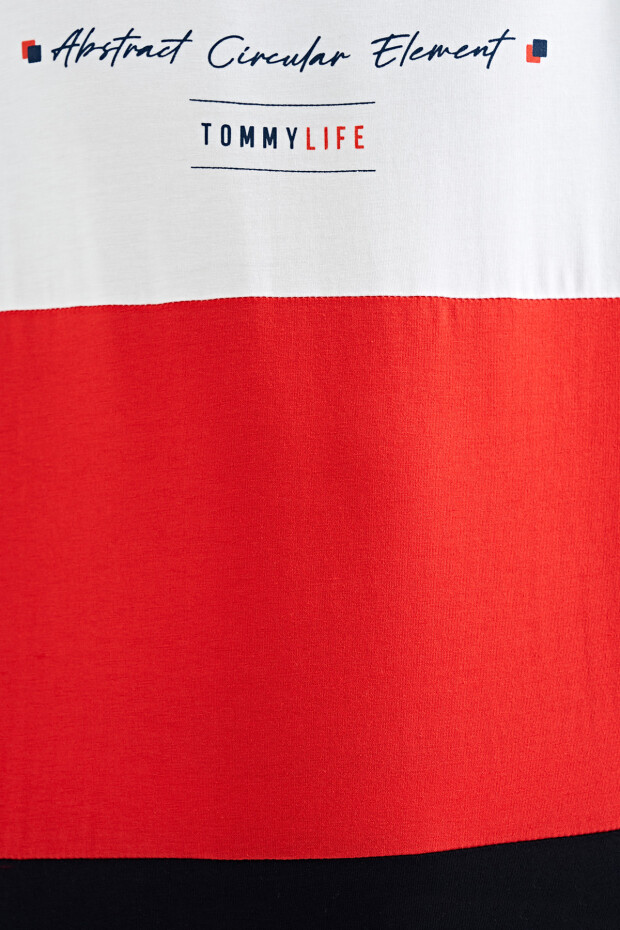 Lacivert Renk Bloklu O Yaka Baskı Detaylı Standart Kalıp Erkek Çocuk T-Shirt - 11135 - 4