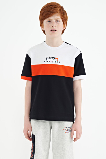 Lacivert Renk Geçişli Nakışlı Oversize Erkek Çocuk T-Shirt - 11159 - TOMMYLIFE