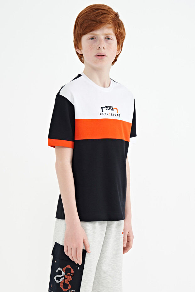 Lacivert Renk Geçişli Nakışlı Oversize Erkek Çocuk T-Shirt - 11159 - 9