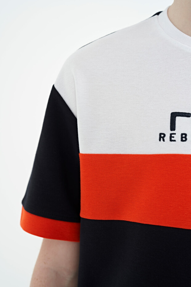 Lacivert Renk Geçişli Nakışlı Oversize Erkek Çocuk T-Shirt - 11159 - 5