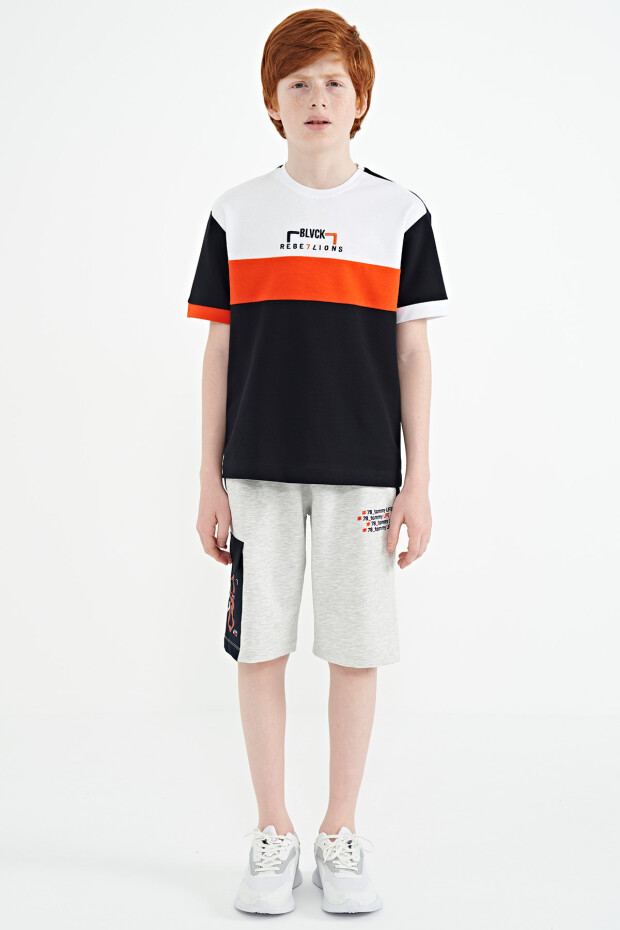 Lacivert Renk Geçişli Nakışlı Oversize Erkek Çocuk T-Shirt - 11159 - 2