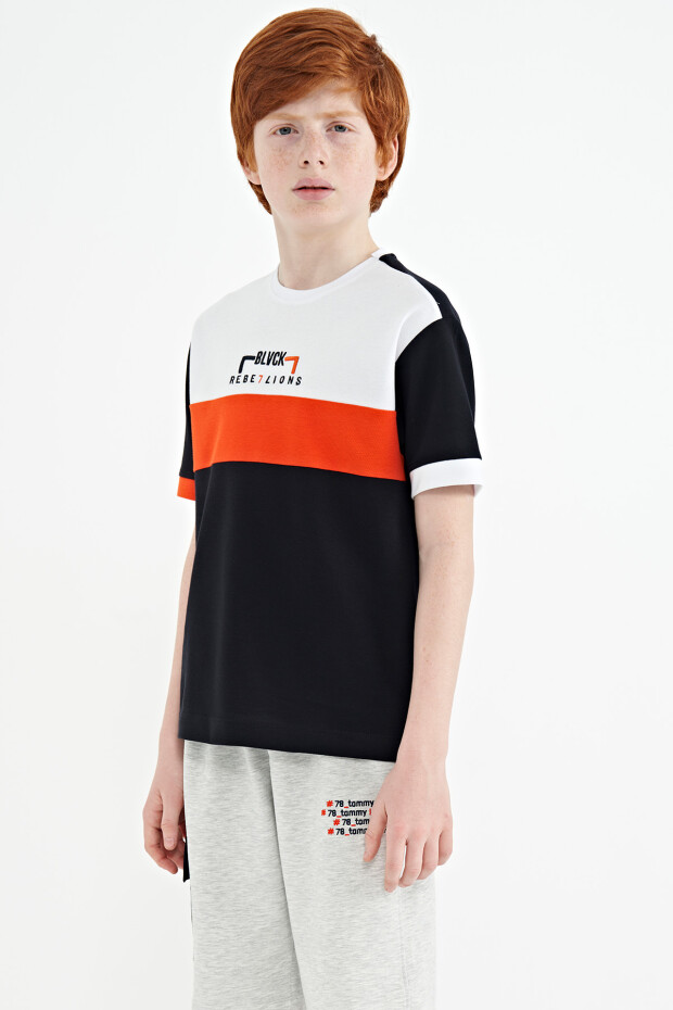 Lacivert Renk Geçişli Nakışlı Oversize Erkek Çocuk T-Shirt - 11159 - 7