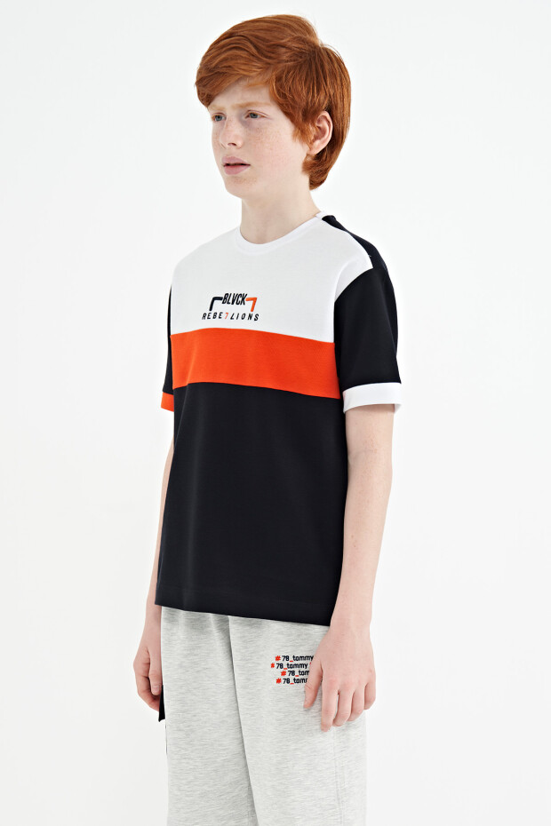 Lacivert Renk Geçişli Nakışlı Oversize Erkek Çocuk T-Shirt - 11159