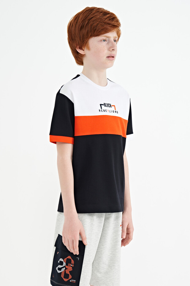 Lacivert Renk Geçişli Nakışlı Oversize Erkek Çocuk T-Shirt - 11159
