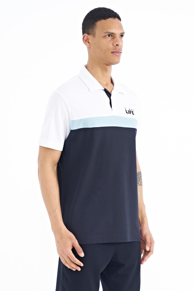 Lacivert Renk Geçişli Polo Yaka Standart Kalıp Erkek T-shirt - 88238
