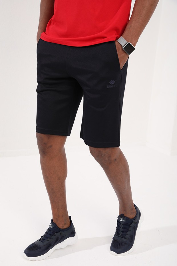 Lacivert Tek Fermuar Cep Detaylı Bağcıklı Standart Kalıp Erkek Şort - 81202 - 5