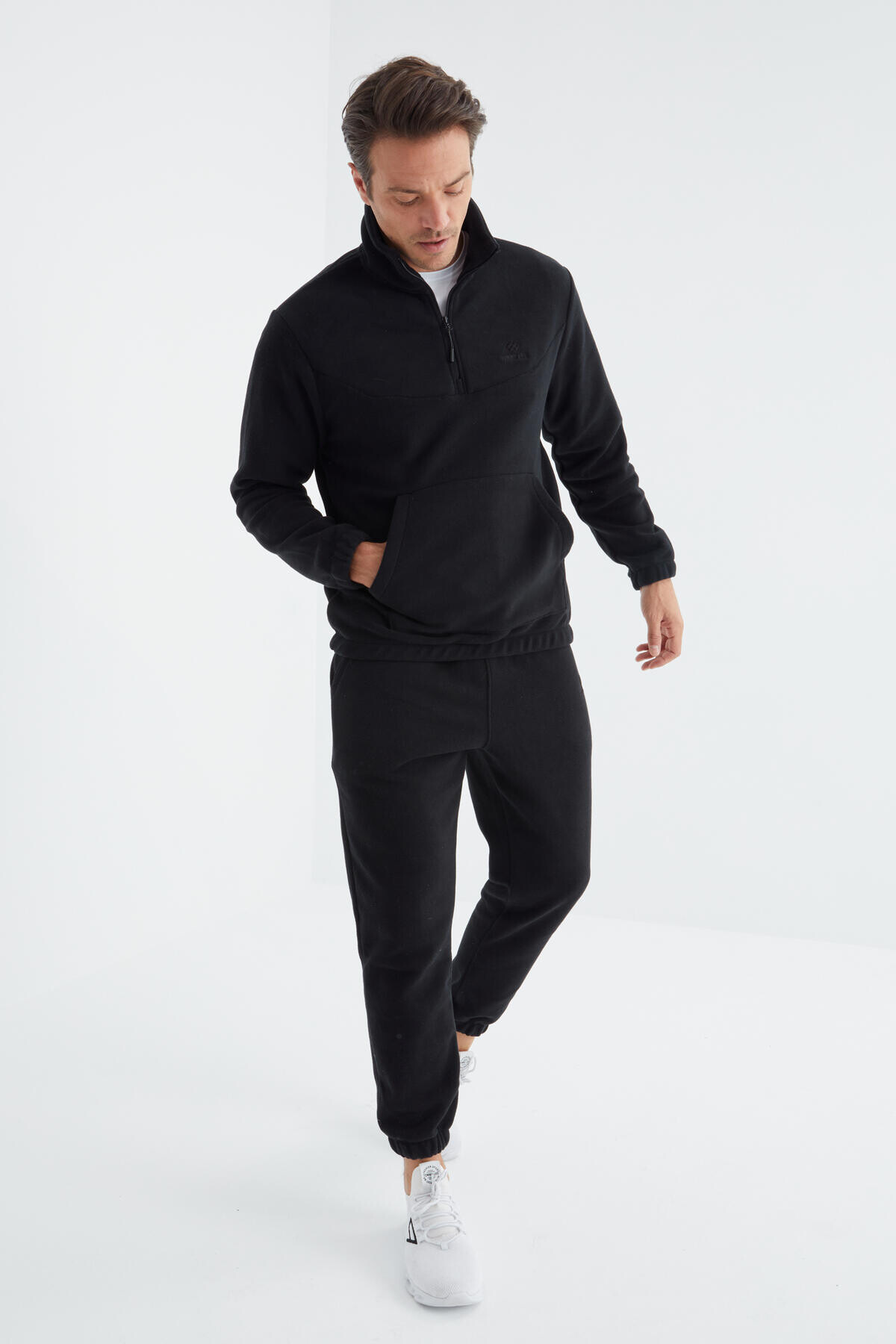 Lacivert Yarım Fermuar Dik Yaka Lastik Paça Polar Erkek Eşofman Takımı - 85159 - TOMMYLIFE