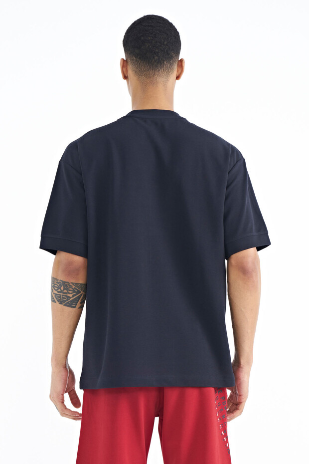 Lacivert Yazı Baskı Detaylı O Yaka Oversize Erkek T-shirt - 88197
