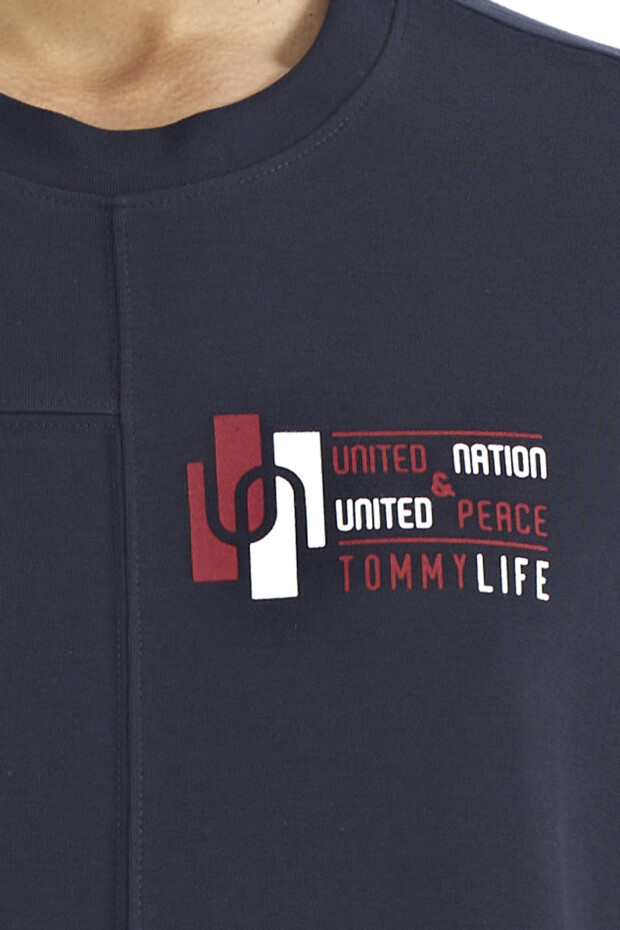Lacivert Yazı Baskı Detaylı O Yaka Oversize Erkek T-shirt - 88197