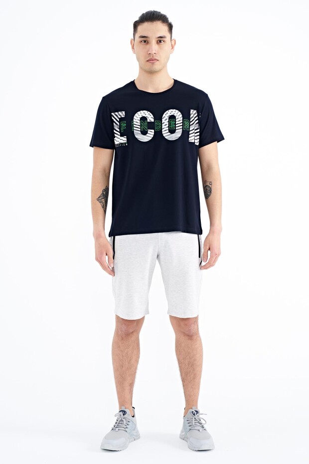 Lacivert Yazı Baskı Detaylı O Yaka Standart Kalıp Erkek T-Shirt - 88187