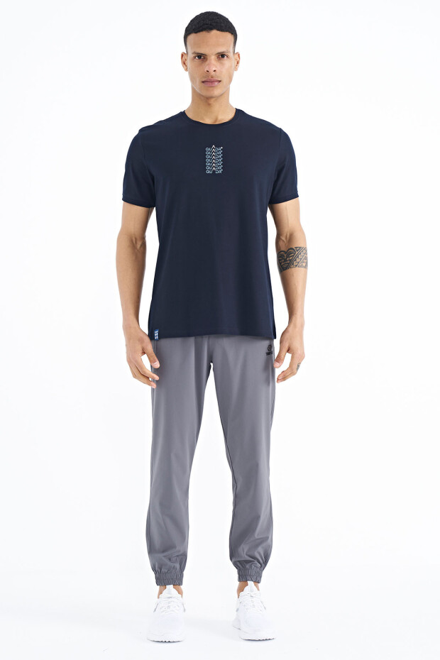 Lacivert Yazı Baskılı O Yaka Standart Kalıp Erkek T-shirt - 88169