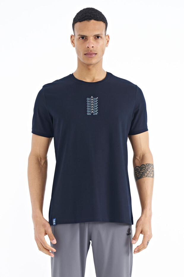 Lacivert Yazı Baskılı O Yaka Standart Kalıp Erkek T-shirt - 88169