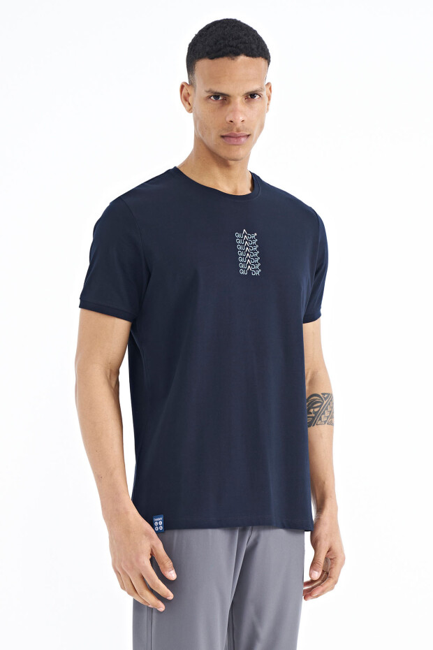 Lacivert Yazı Baskılı O Yaka Standart Kalıp Erkek T-shirt - 88169
