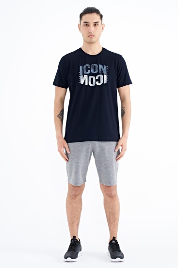 Lacivert Yazı Baskılı O Yaka Standart Kalıp Erkek T-Shirt - 88174 - TOMMYLIFE (1)
