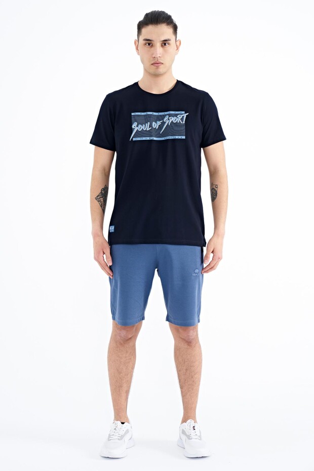 Lacivert Yazı Desen Baskılı Standart Kalıp O Yaka Erkek T-Shirt - 88172