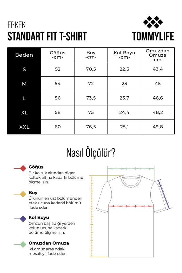 Lacivert Yazı Desen Baskılı Standart Kalıp O Yaka Erkek T-Shirt - 88172