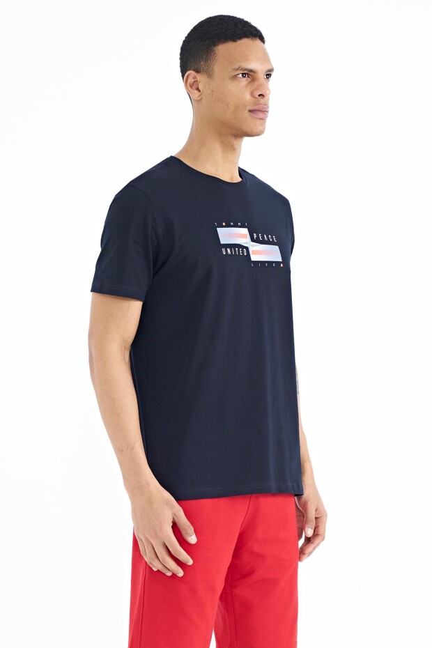 Lacivert Yazılı Şekil Basklı Standart Kalıp Erkek T-shirt - 88215
