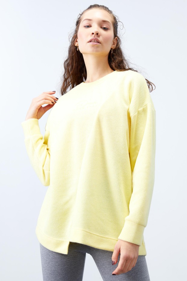 Limon Asimetrik Kesim O Yaka Selanik Kadın Oversize Sweatshirt - 97191