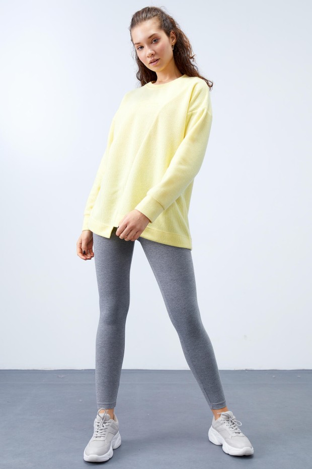 Limon Asimetrik Kesim O Yaka Selanik Kadın Oversize Sweatshirt - 97191