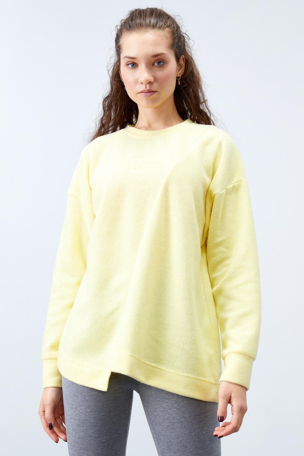 Limon Asimetrik Kesim O Yaka Selanik Kadın Oversize Sweatshirt - 97191