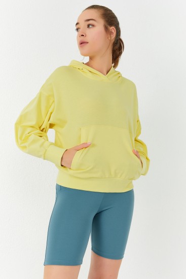 Limon Balon Kol Kapüşonlu Kadın Oversize Sweatshirt - 97156 - Thumbnail