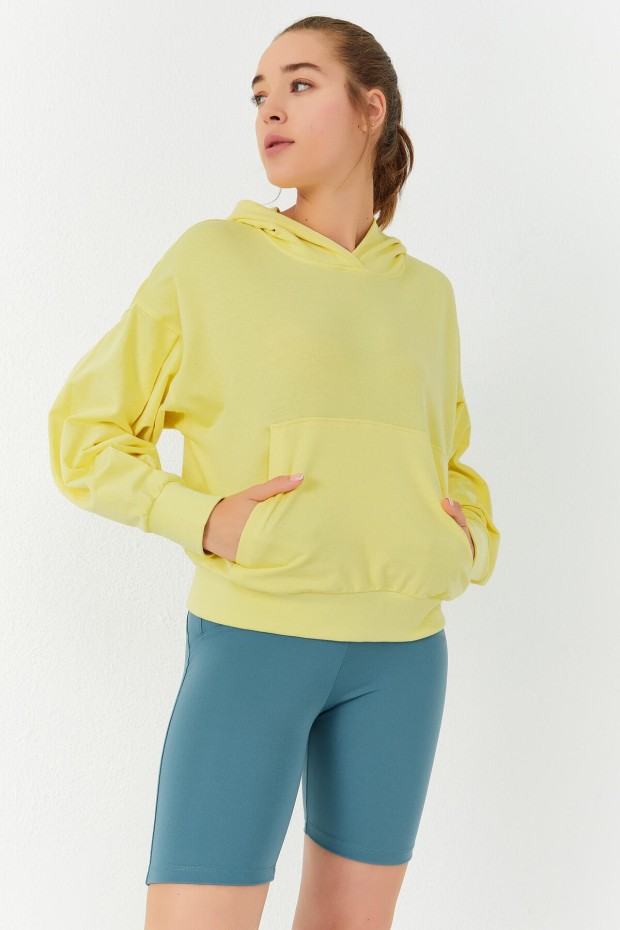 Limon Balon Kol Kapüşonlu Kadın Oversize Sweatshirt - 97156