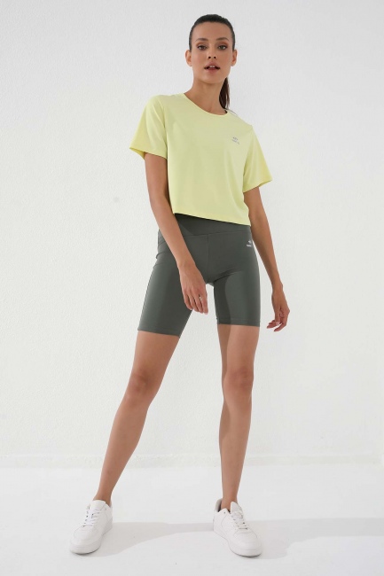 Limon Basic Kısa Kol Standart Kalıp O Yaka Kadın Crop Top T-Shirt - 97143 - Thumbnail