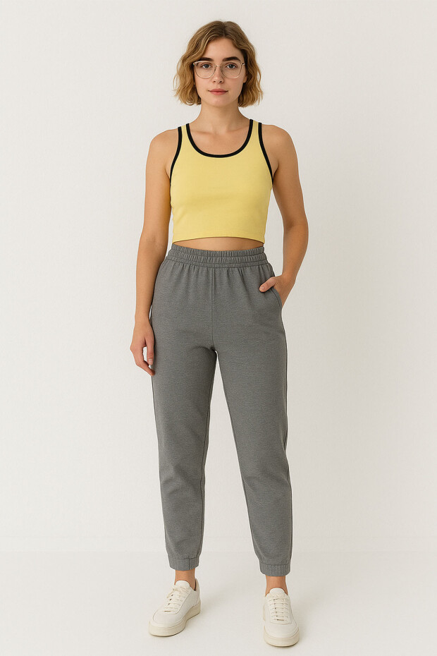 Limon Basic Sıfır Kol Dar Kalıp U Yaka Kadın Crop Top Atlet - 97162 - 1