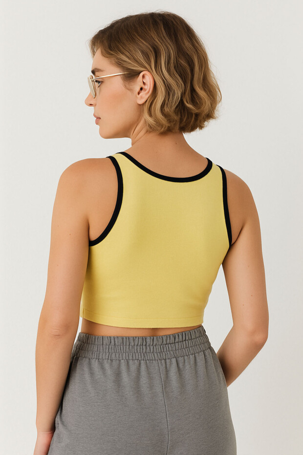 Limon Basic Sıfır Kol Dar Kalıp U Yaka Kadın Crop Top Atlet - 97162 - 5