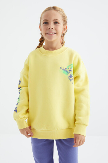 Limon Baskı Detaylı O Yaka Kız Çocuk Sweatshirt - 75095 