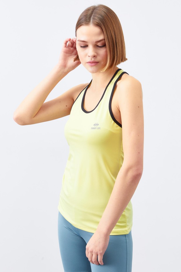 Limon Çapraz Askılı Kolsuz Standart Kalıp Kadın Spor Atlet - 97094