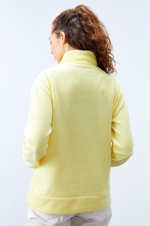 Limon Dik Yaka Bağcıklı Selanik Triko Kadın Oversize Sweatshirt - 97195