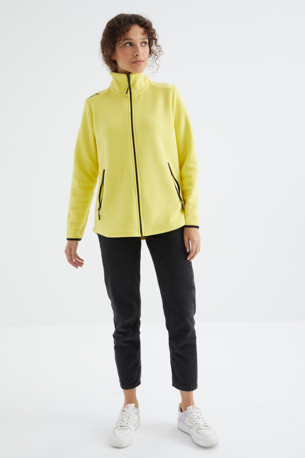 Limon Dik Yaka Fermuarlı Rahat Form Kadın Polar Sweatshirt - 97173