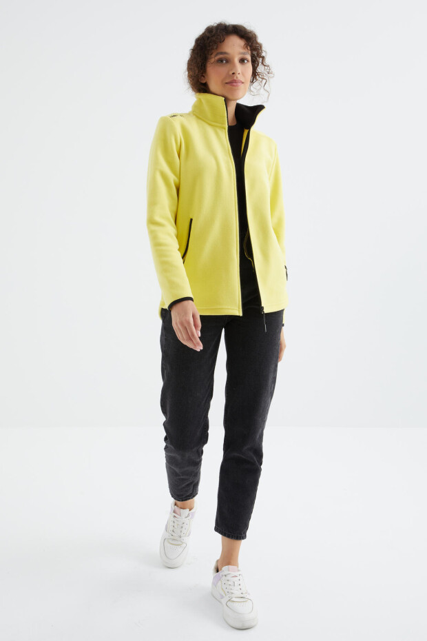 Limon Dik Yaka Fermuarlı Rahat Form Kadın Polar Sweatshirt - 97173
