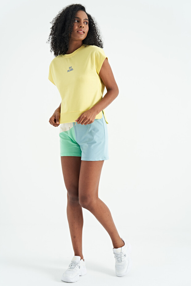 Limon Etek Parça Detaylı O Yaka Oversize Kadın T-Shirt - 02277