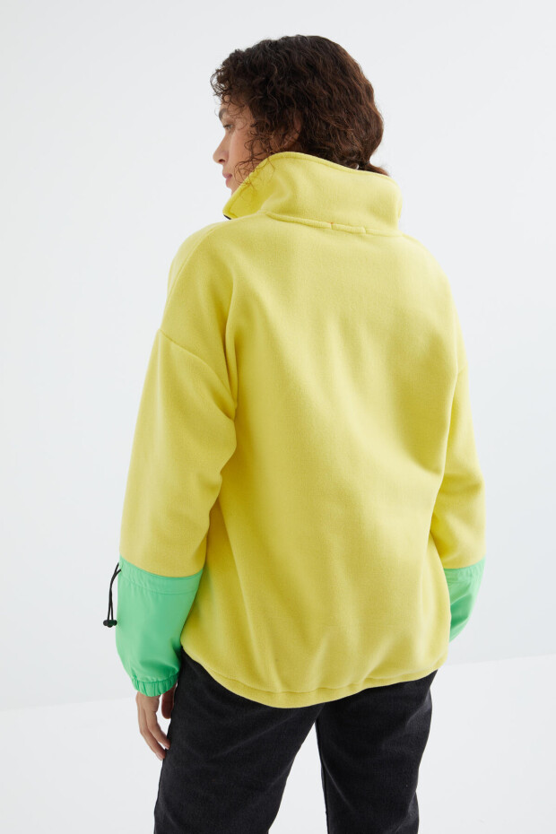 Limon Etek Ucu Büzgülü Yarım Fermuarlı Oversize Kadın Polar Sweatshirt - 97238 - 10