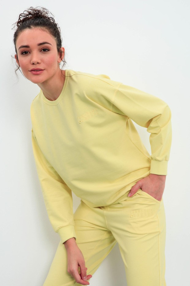 Limon Basic Pamuklu O Yaka Oversize Lastik Paça Kadın Eşofman Takım - 95287