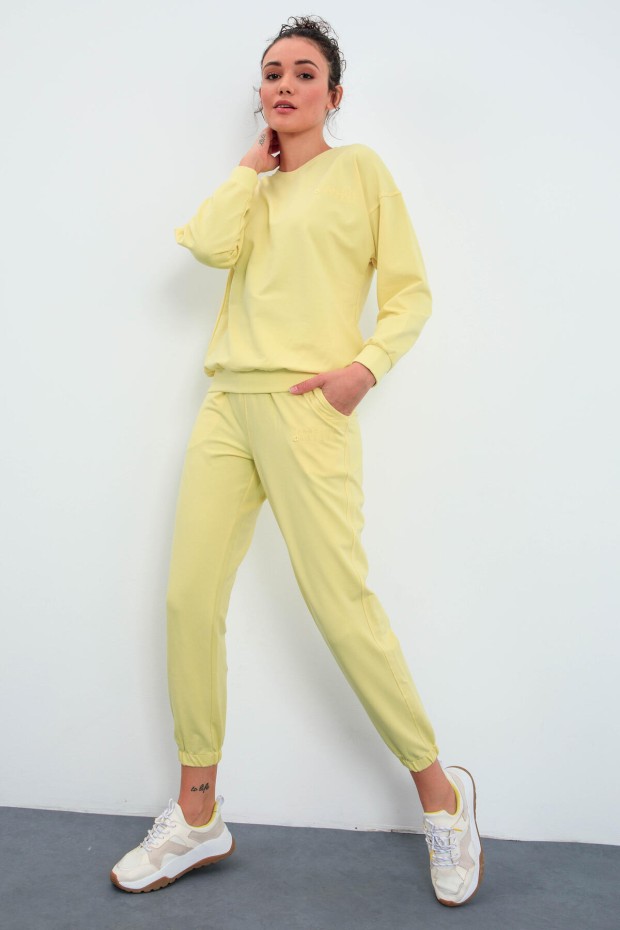 Limon Basic Pamuklu O Yaka Oversize Lastik Paça Kadın Eşofman Takım - 95287