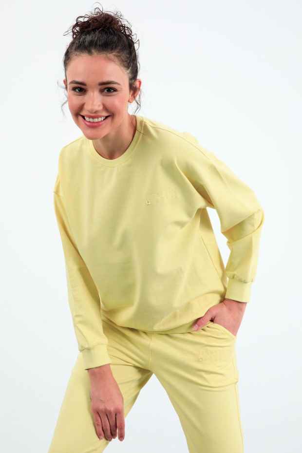 Limon Basic Pamuklu O Yaka Oversize Lastik Paça Kadın Eşofman Takım - 95287