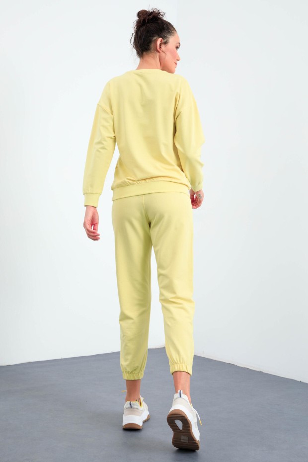 Limon Basic Pamuklu O Yaka Oversize Lastik Paça Kadın Eşofman Takım - 95287