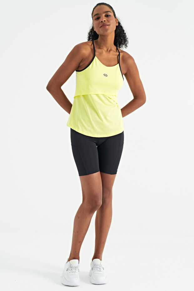 Limon Sırt Çarpraz Askı Detaylı Standart Kalıp Kadın Spor Atlet - 97261