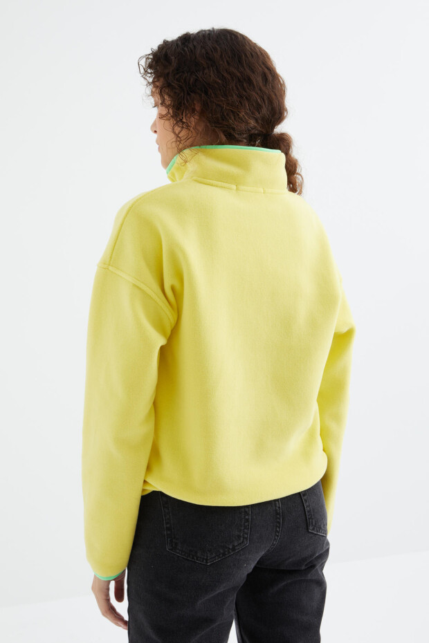 Limon Yarım Fermuar Etek Ucu Büzgülü Dik Yaka Oversize Kadın Polar Sweatshirt - 97234 - 7