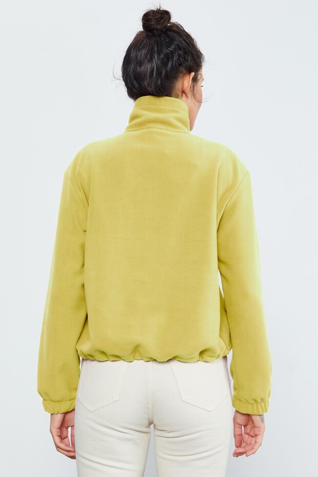 Limon Yarım Fermuar Etek Ucu Büzgülü Kadın Polar Oversize Sweatshirt - 97171 - 6
