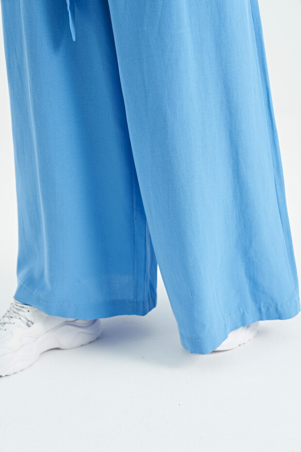 Mavi Bağlama Kemer Detaylı Geniş Paça Kadın Pantolon - 02194