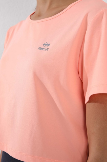 Mercan Basic Kısa Kol Standart Kalıp O Yaka Kadın Crop Top T-Shirt - 97143 - Thumbnail