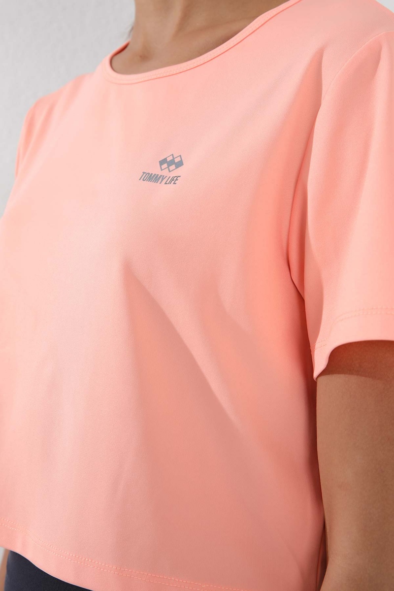 Mercan Basic Kısa Kol Standart Kalıp O Yaka Kadın Crop Top T-Shirt - 97143