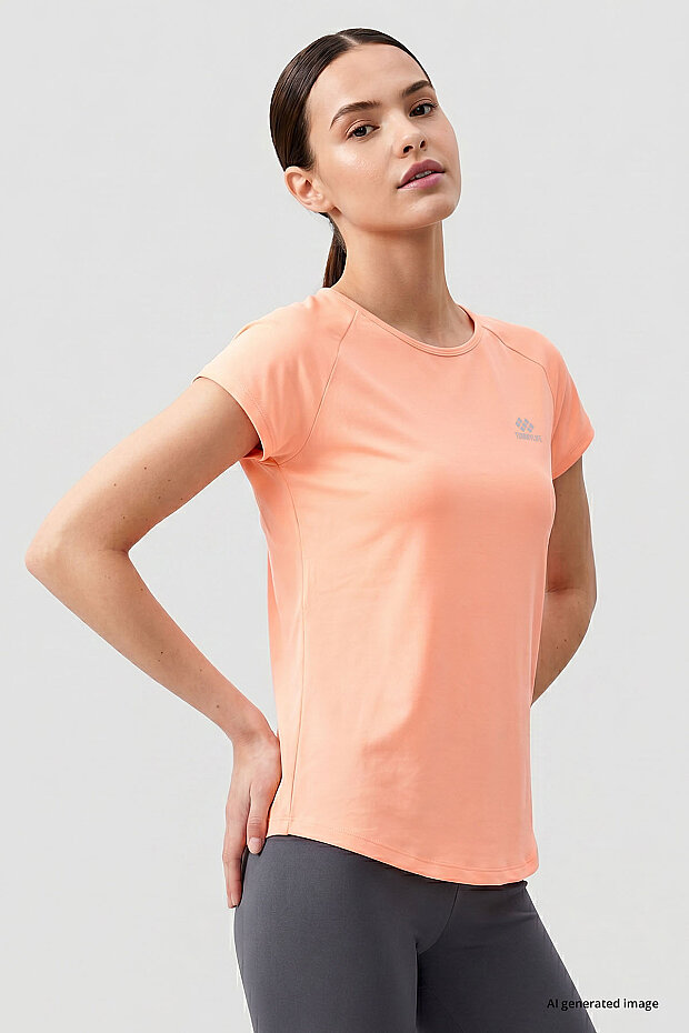 Mercan Sırt Pencereli Kısa Kol Standart Kalıp O Yaka Kadın T-Shirt - 97101 - 2